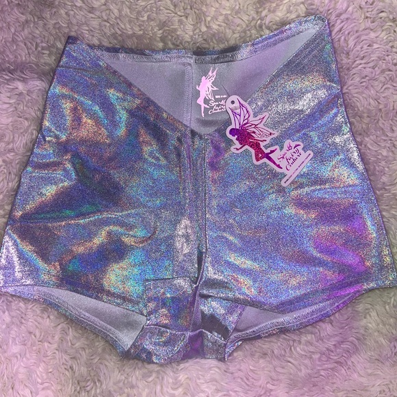 New Silver Holographic Rave Shorts - Picture 4 of 7